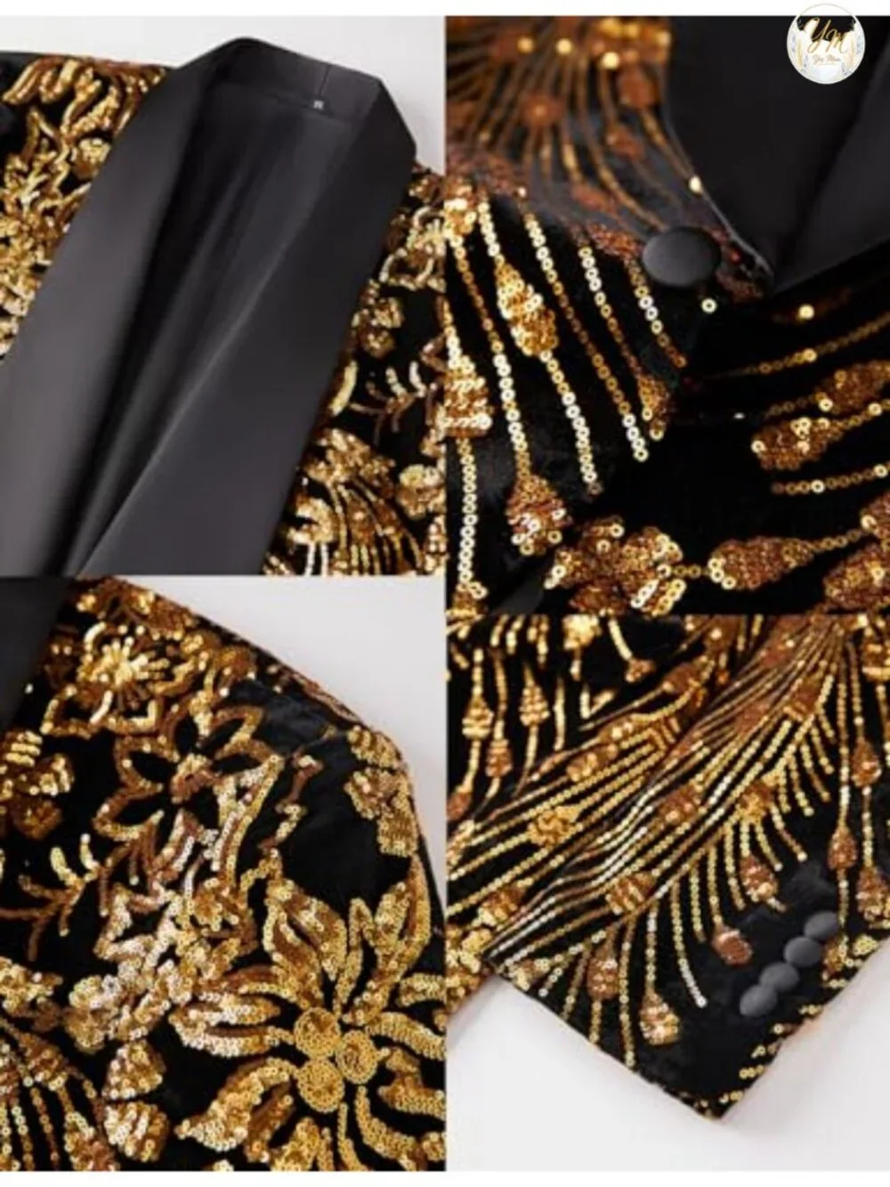 Men's Sequins Velvet Shawl Collar Blazer Wedding Party Stage Dinner Suit Jacket
